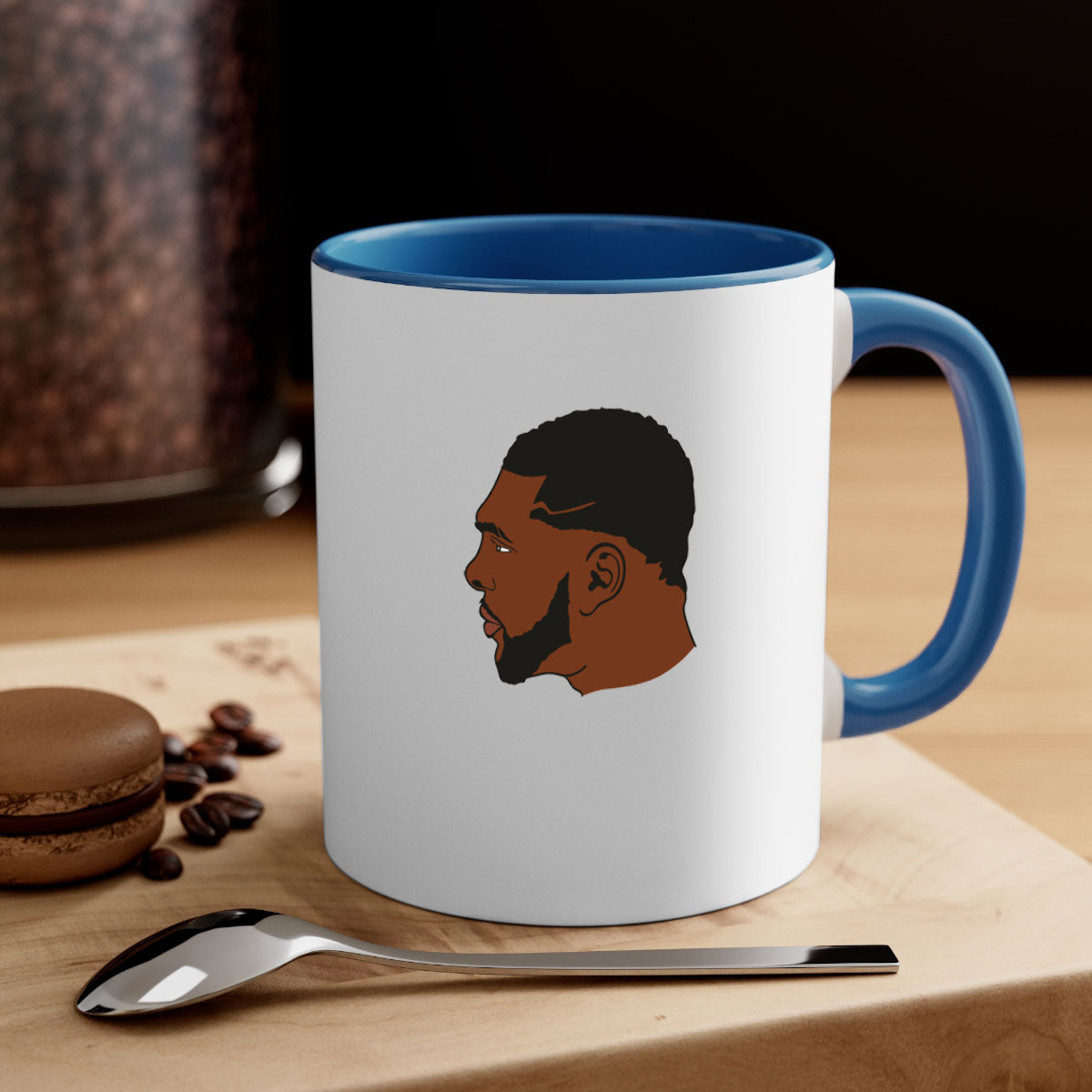 Black man 26# Mug featuring a glossy finish with a colored handle and interior, available in multiple colors and sizes.