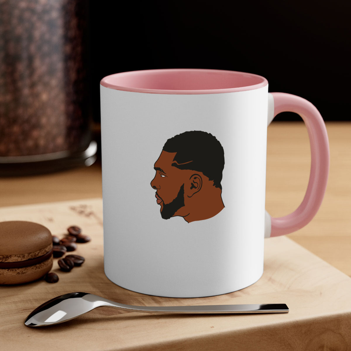 Black man 26# Mug featuring a glossy finish with a colored handle and interior, available in multiple colors and sizes.