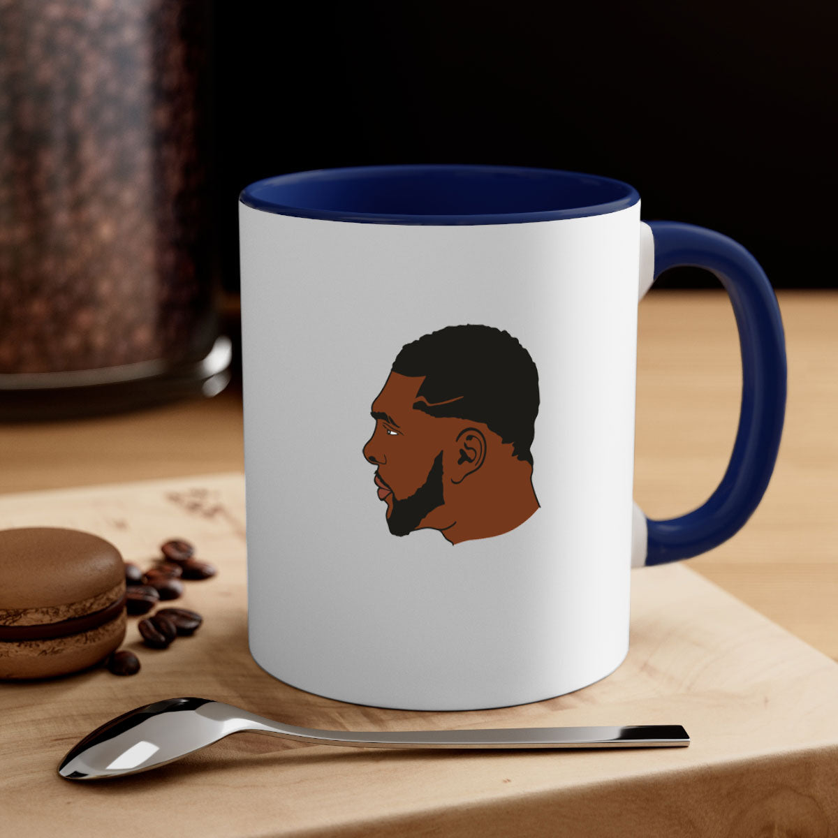 Black man 26# Mug featuring a glossy finish with a colored handle and interior, available in multiple colors and sizes.