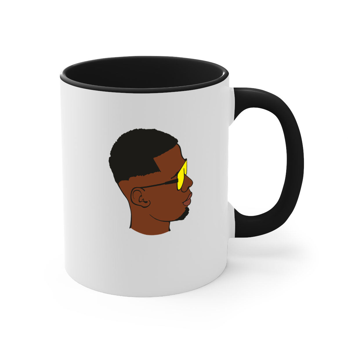 Black man 27# Mug featuring a glossy finish with a colored handle and interior, available in multiple colors and sizes.