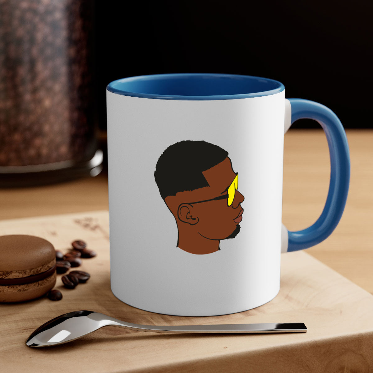 Black man 27# Mug featuring a glossy finish with a colored handle and interior, available in multiple colors and sizes.