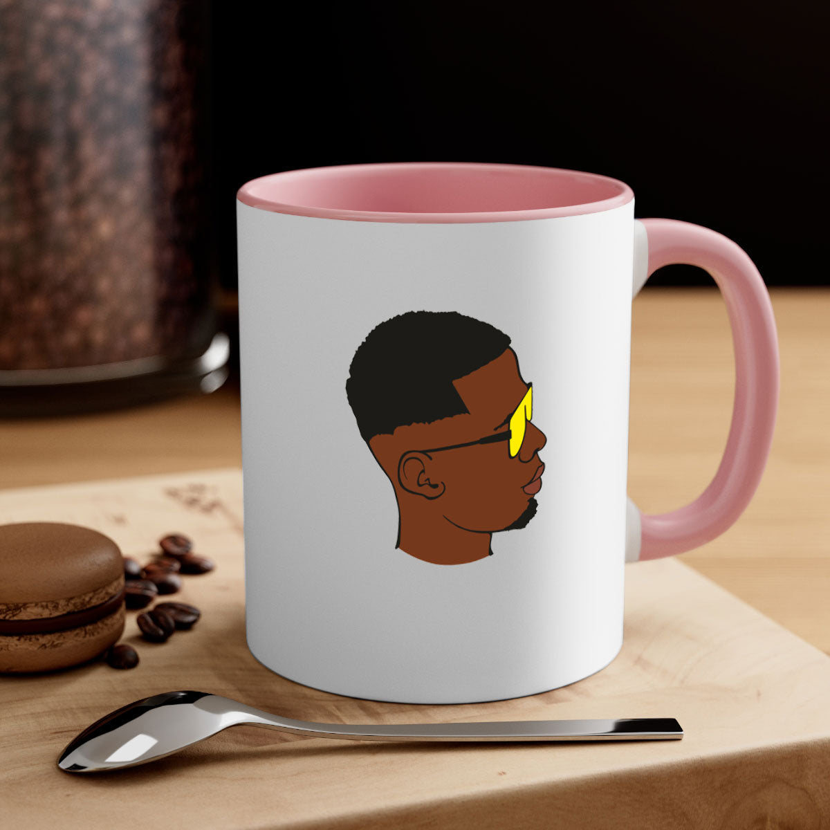 Black man 27# Mug featuring a glossy finish with a colored handle and interior, available in multiple colors and sizes.