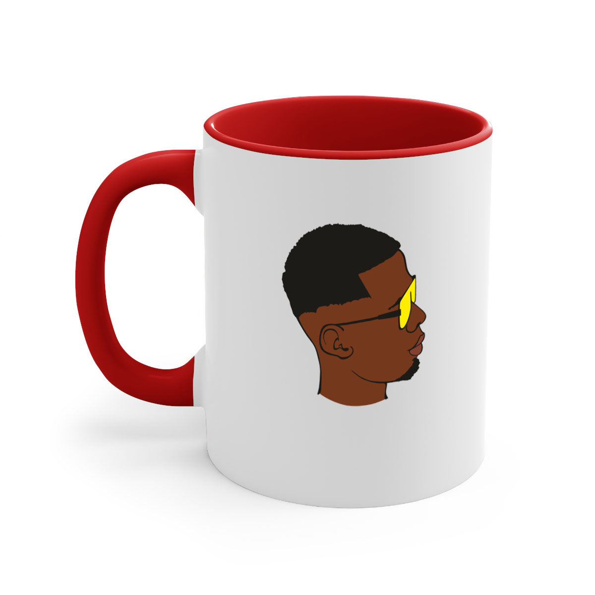 Black man 27# Mug featuring a glossy finish with a colored handle and interior, available in multiple colors and sizes.