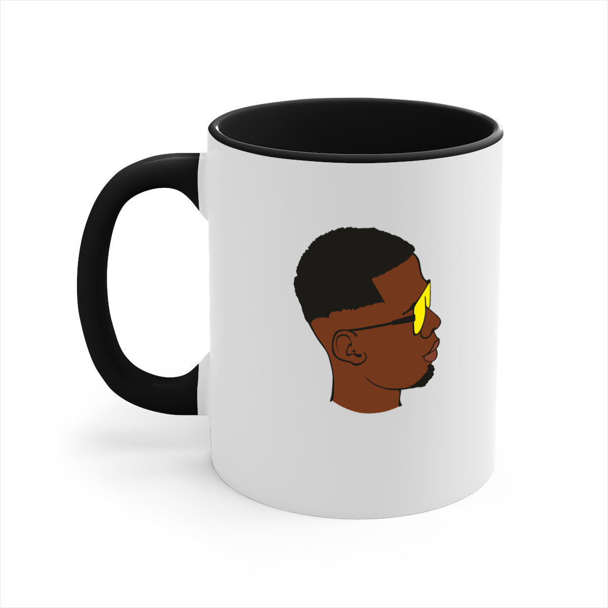 Black man 27# Mug featuring a glossy finish with a colored handle and interior, available in multiple colors and sizes.