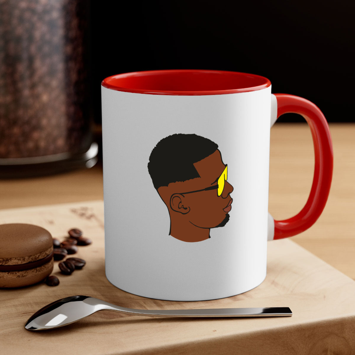 Black man 27# Mug featuring a glossy finish with a colored handle and interior, available in multiple colors and sizes.