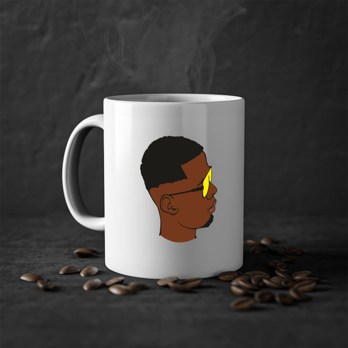 Black man 27# Mug featuring a glossy finish with a colored handle and interior, available in multiple colors and sizes.