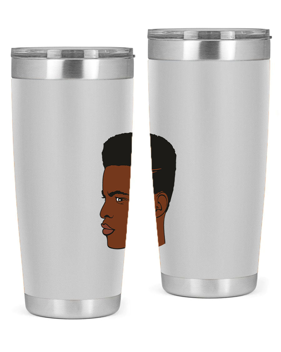 Black man 28# tumbler in 20oz and 30oz sizes, showcasing double wall vacuum stainless steel design with a drink-thru lid.