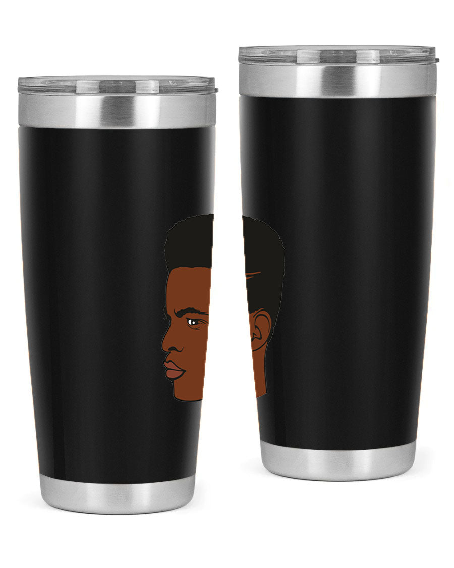 Black man 28# tumbler in 20oz and 30oz sizes, showcasing double wall vacuum stainless steel design with a drink-thru lid.