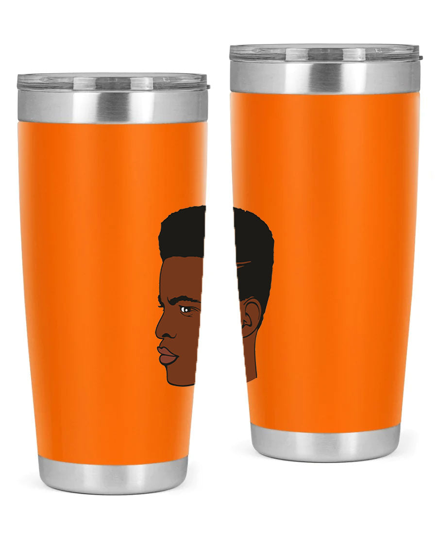 Black man 28# tumbler in 20oz and 30oz sizes, showcasing double wall vacuum stainless steel design with a drink-thru lid.