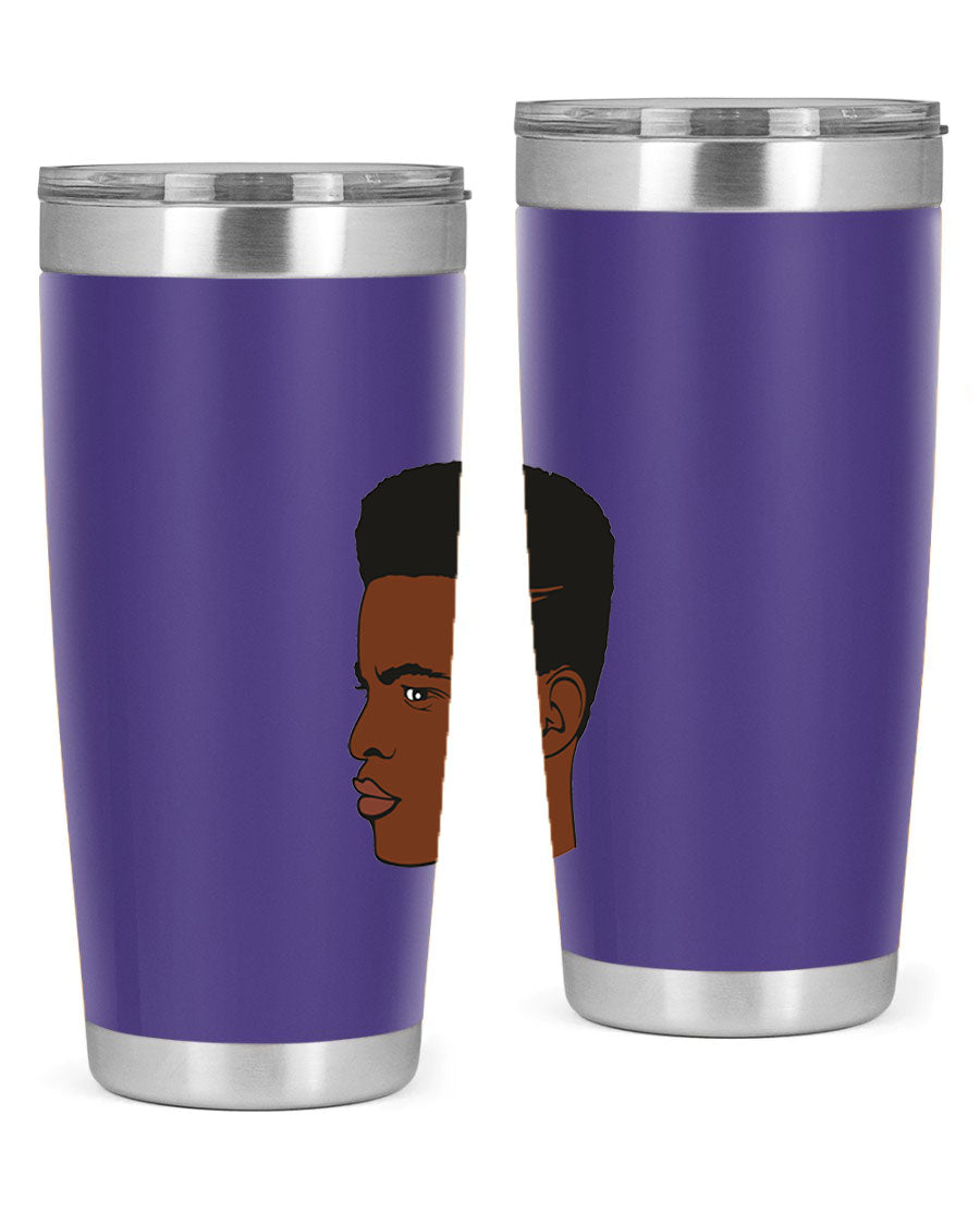 Black man 28# tumbler in 20oz and 30oz sizes, showcasing double wall vacuum stainless steel design with a drink-thru lid.