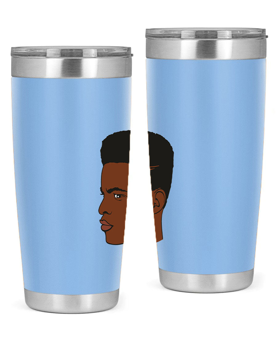 Black man 28# tumbler in 20oz and 30oz sizes, showcasing double wall vacuum stainless steel design with a drink-thru lid.