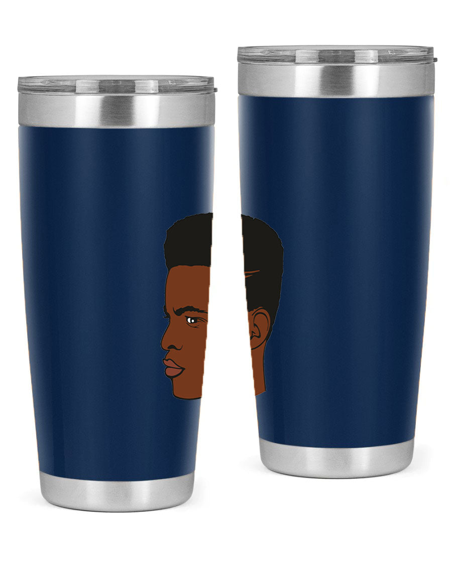 Black man 28# tumbler in 20oz and 30oz sizes, showcasing double wall vacuum stainless steel design with a drink-thru lid.