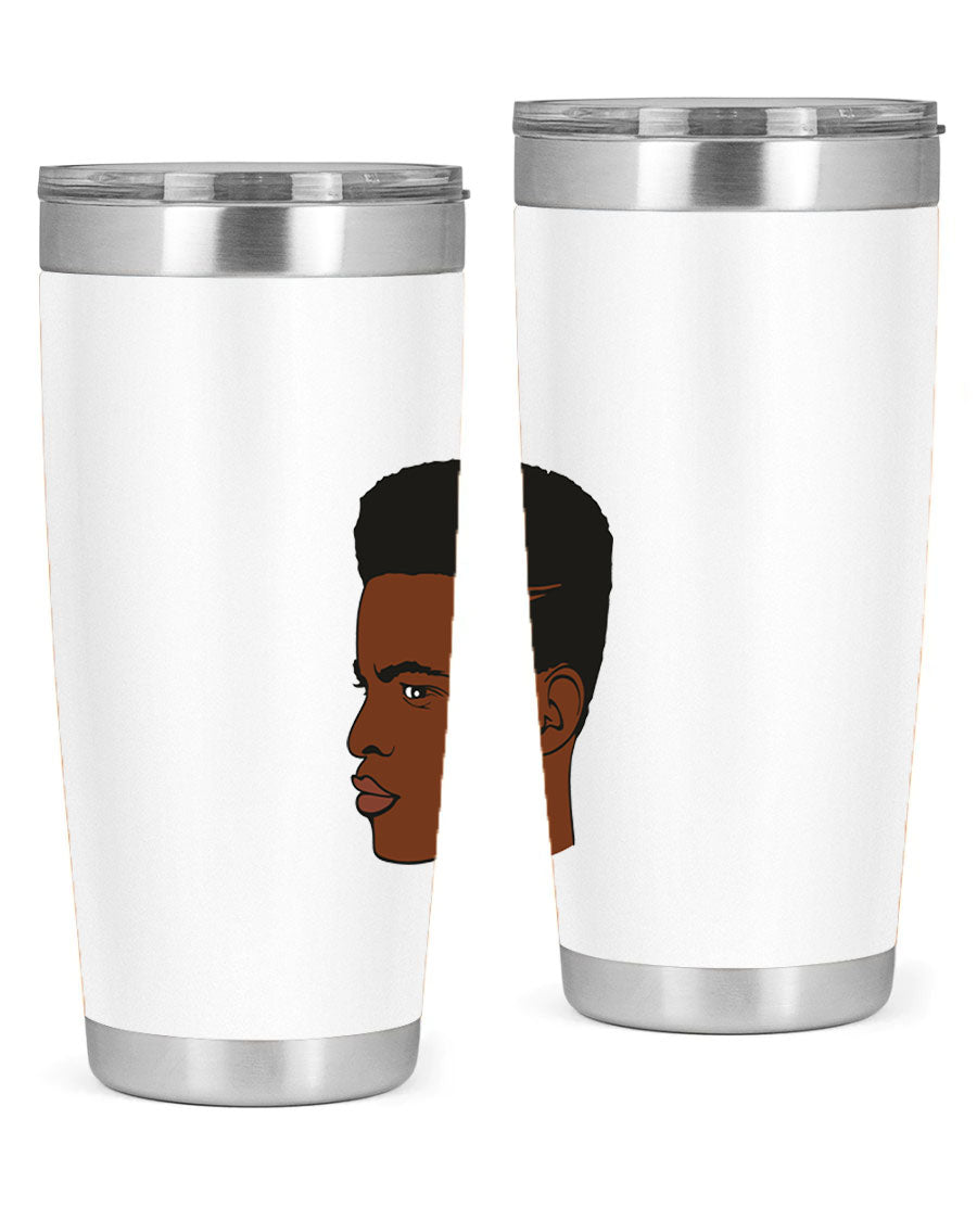 Black man 28# tumbler in 20oz and 30oz sizes, showcasing double wall vacuum stainless steel design with a drink-thru lid.