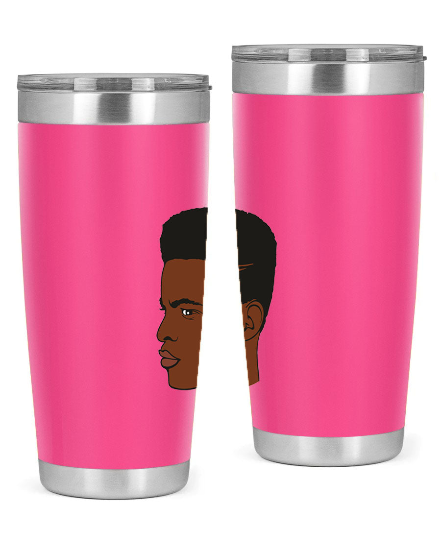 Black man 28# tumbler in 20oz and 30oz sizes, showcasing double wall vacuum stainless steel design with a drink-thru lid.