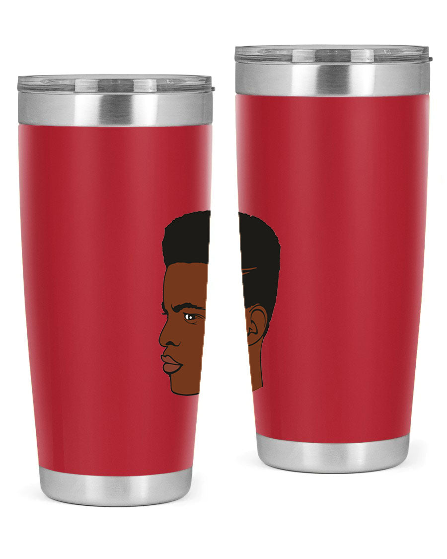 Black man 28# tumbler in 20oz and 30oz sizes, showcasing double wall vacuum stainless steel design with a drink-thru lid.