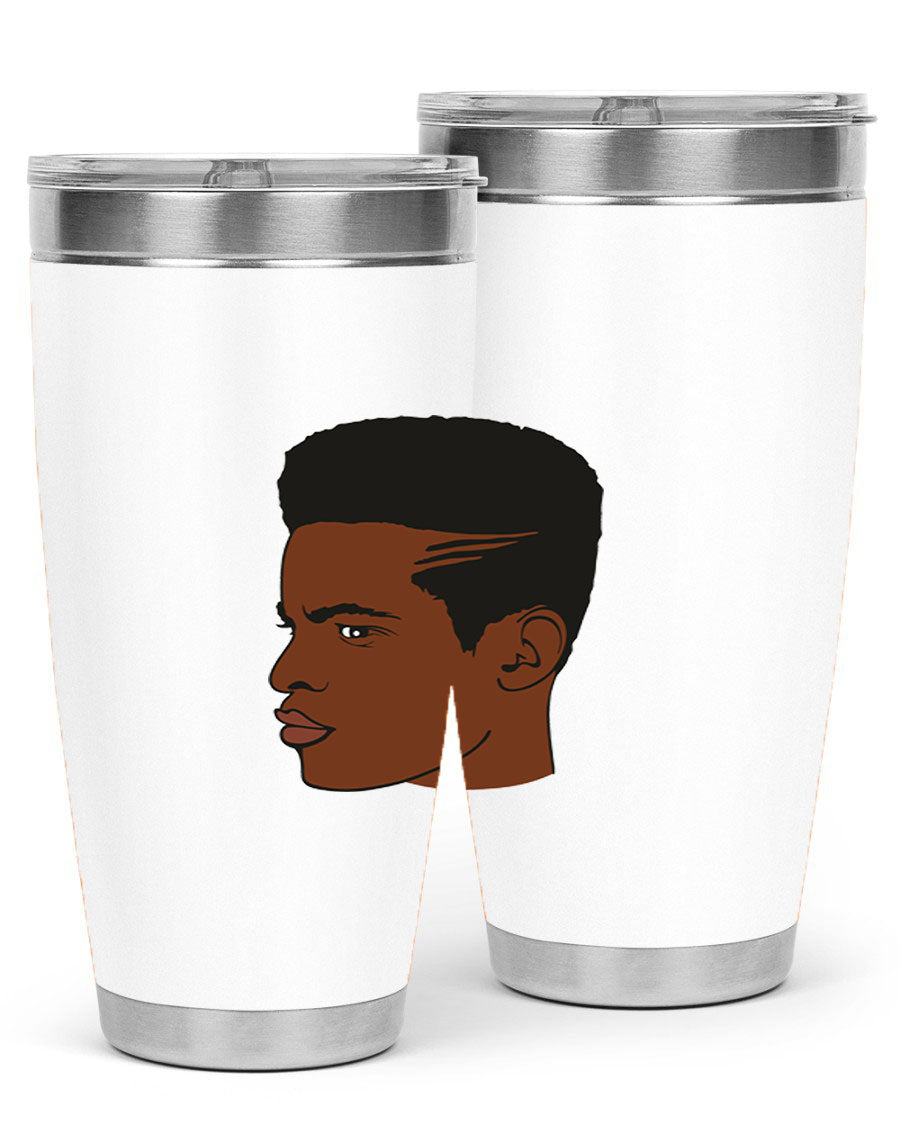 Black man 28# tumbler in 20oz and 30oz sizes, showcasing double wall vacuum stainless steel design with a drink-thru lid.