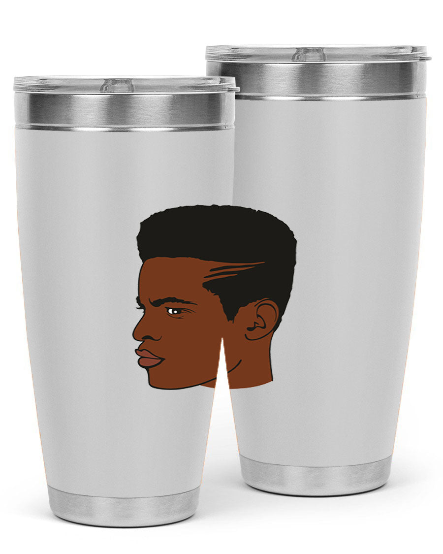 Black man 28# tumbler in 20oz and 30oz sizes, showcasing double wall vacuum stainless steel design with a drink-thru lid.