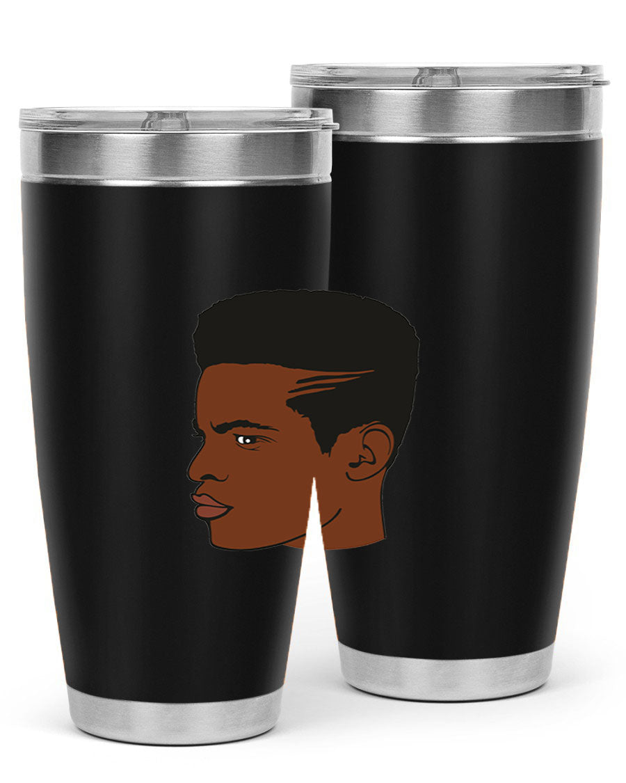 Black man 28# tumbler in 20oz and 30oz sizes, showcasing double wall vacuum stainless steel design with a drink-thru lid.