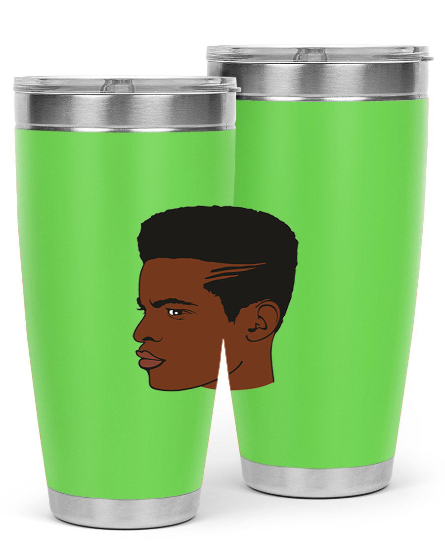 Black man 28# tumbler in 20oz and 30oz sizes, showcasing double wall vacuum stainless steel design with a drink-thru lid.