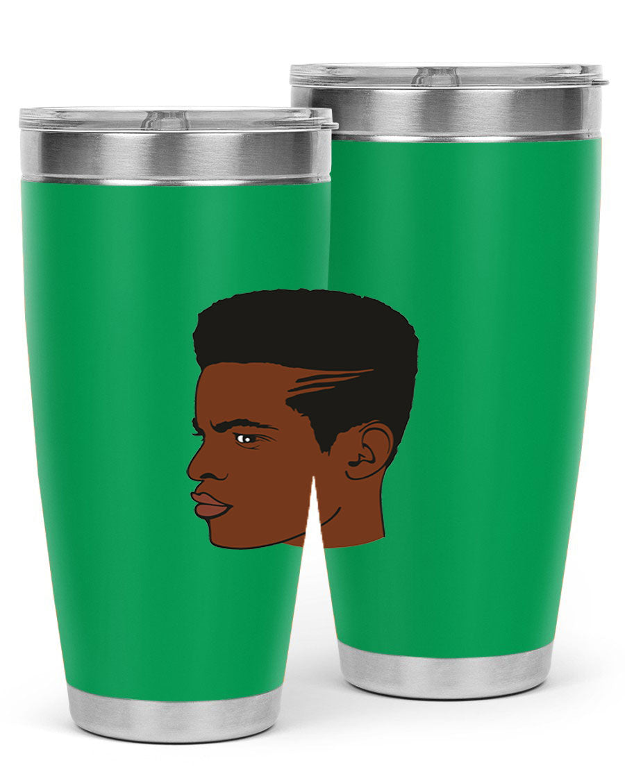 Black man 28# tumbler in 20oz and 30oz sizes, showcasing double wall vacuum stainless steel design with a drink-thru lid.