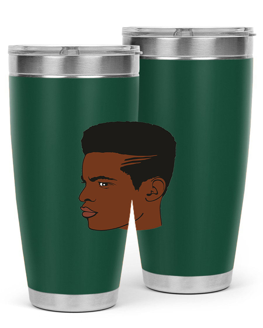 Black man 28# tumbler in 20oz and 30oz sizes, showcasing double wall vacuum stainless steel design with a drink-thru lid.