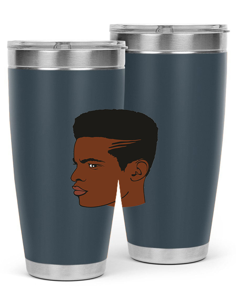 Black man 28# tumbler in 20oz and 30oz sizes, showcasing double wall vacuum stainless steel design with a drink-thru lid.