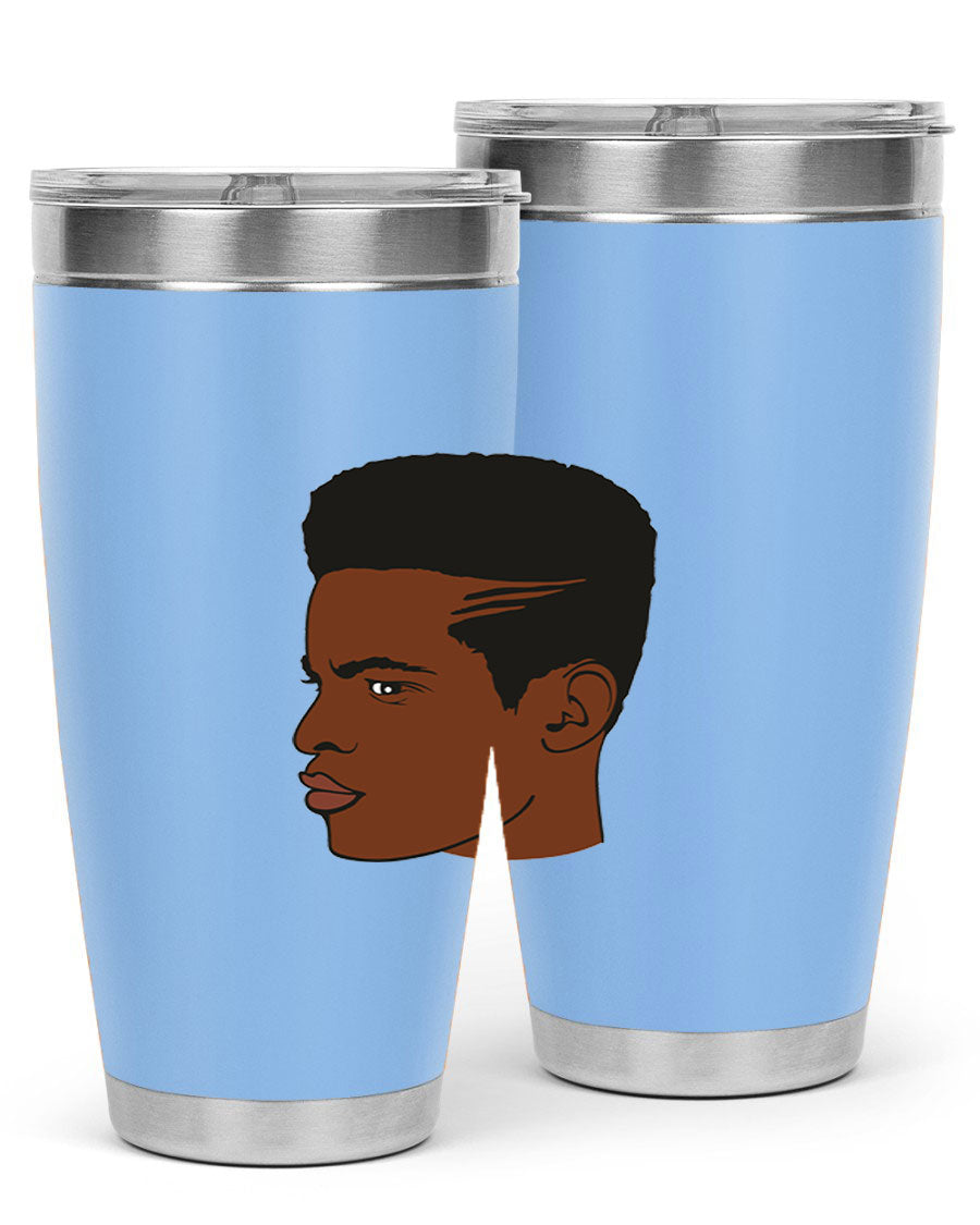 Black man 28# tumbler in 20oz and 30oz sizes, showcasing double wall vacuum stainless steel design with a drink-thru lid.