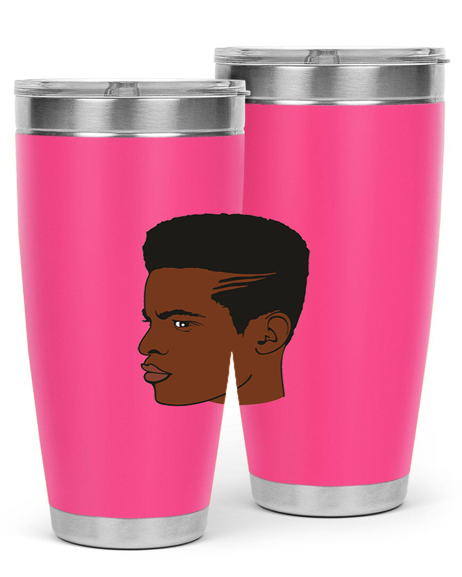 Black man 28# tumbler in 20oz and 30oz sizes, showcasing double wall vacuum stainless steel design with a drink-thru lid.