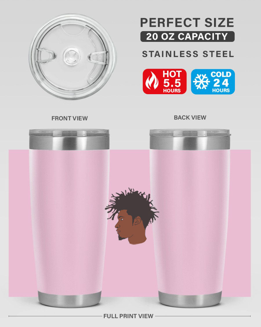 Black man 29# tumbler in 20oz and 30oz sizes, showcasing double wall vacuum stainless steel design with a drink-thru lid.