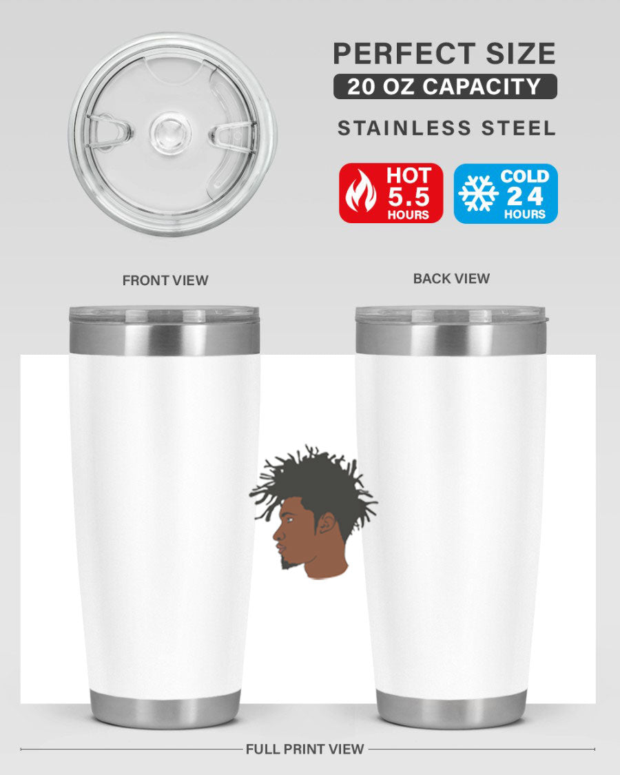 Black man 29# tumbler in 20oz and 30oz sizes, showcasing double wall vacuum stainless steel design with a drink-thru lid.