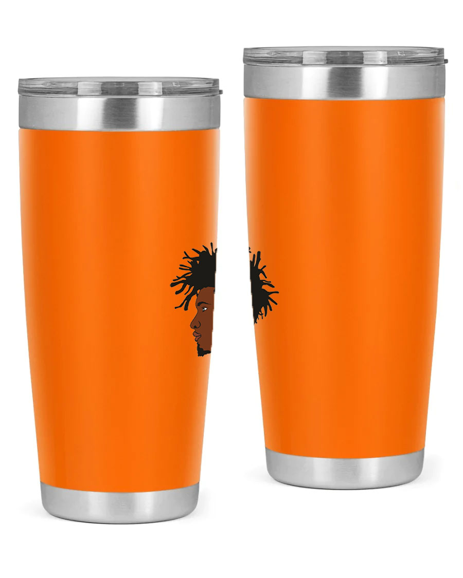 Black man 29# tumbler in 20oz and 30oz sizes, showcasing double wall vacuum stainless steel design with a drink-thru lid.