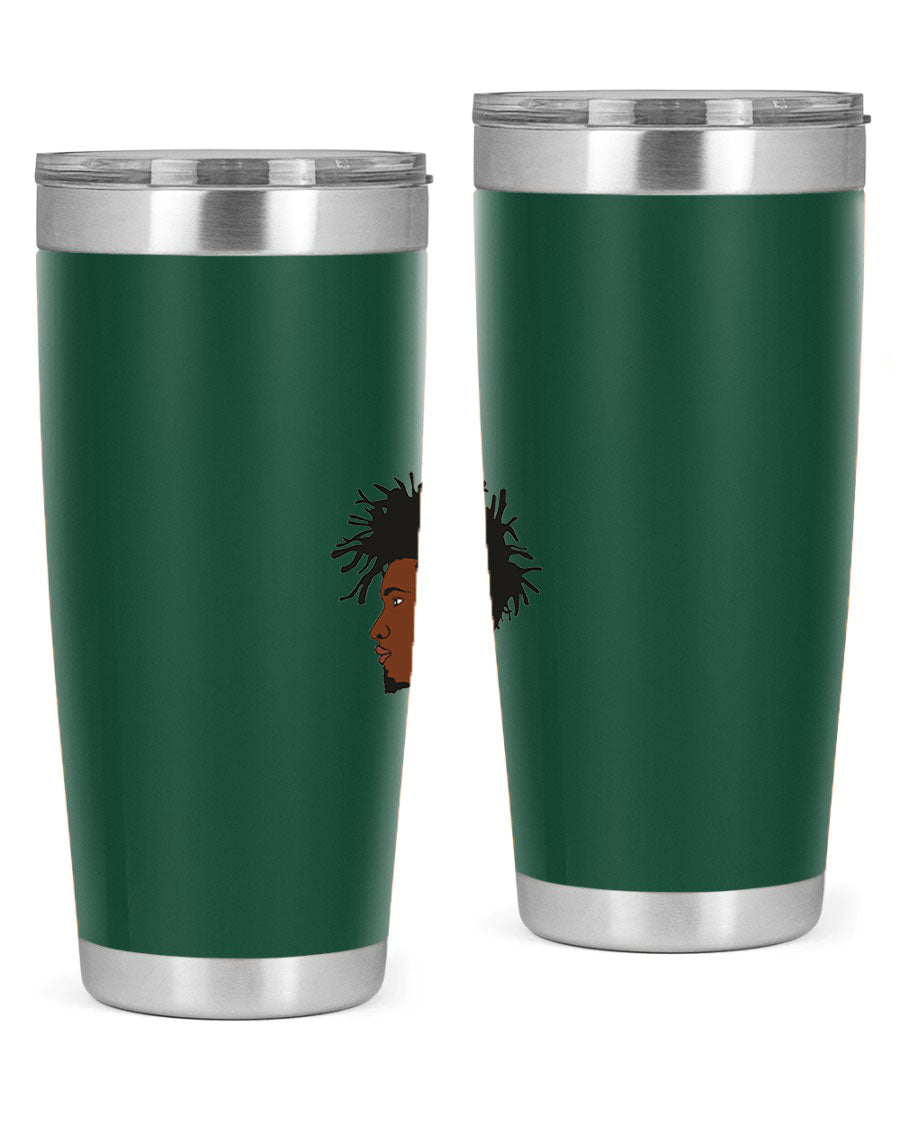 Black man 29# tumbler in 20oz and 30oz sizes, showcasing double wall vacuum stainless steel design with a drink-thru lid.