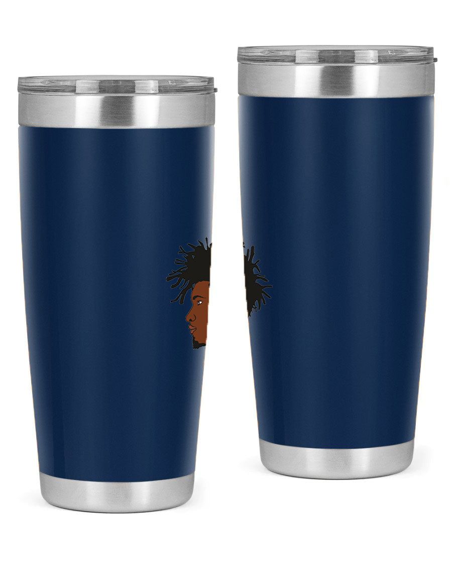 Black man 29# tumbler in 20oz and 30oz sizes, showcasing double wall vacuum stainless steel design with a drink-thru lid.