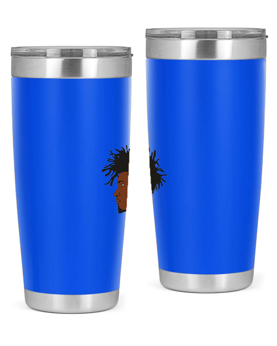 Black man 29# tumbler in 20oz and 30oz sizes, showcasing double wall vacuum stainless steel design with a drink-thru lid.