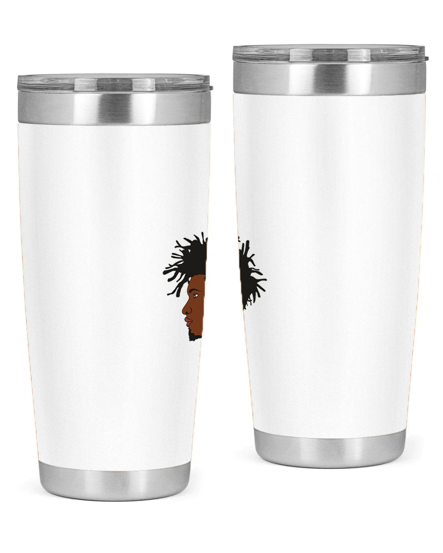 Black man 29# tumbler in 20oz and 30oz sizes, showcasing double wall vacuum stainless steel design with a drink-thru lid.