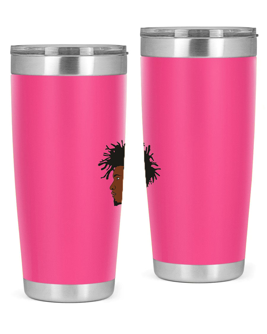 Black man 29# tumbler in 20oz and 30oz sizes, showcasing double wall vacuum stainless steel design with a drink-thru lid.