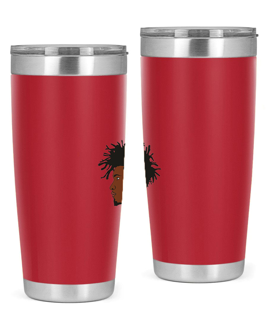 Black man 29# tumbler in 20oz and 30oz sizes, showcasing double wall vacuum stainless steel design with a drink-thru lid.