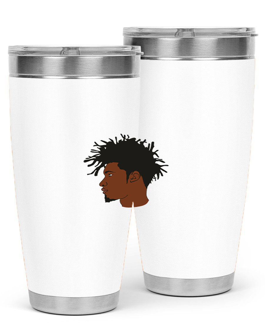 Black man 29# tumbler in 20oz and 30oz sizes, showcasing double wall vacuum stainless steel design with a drink-thru lid.