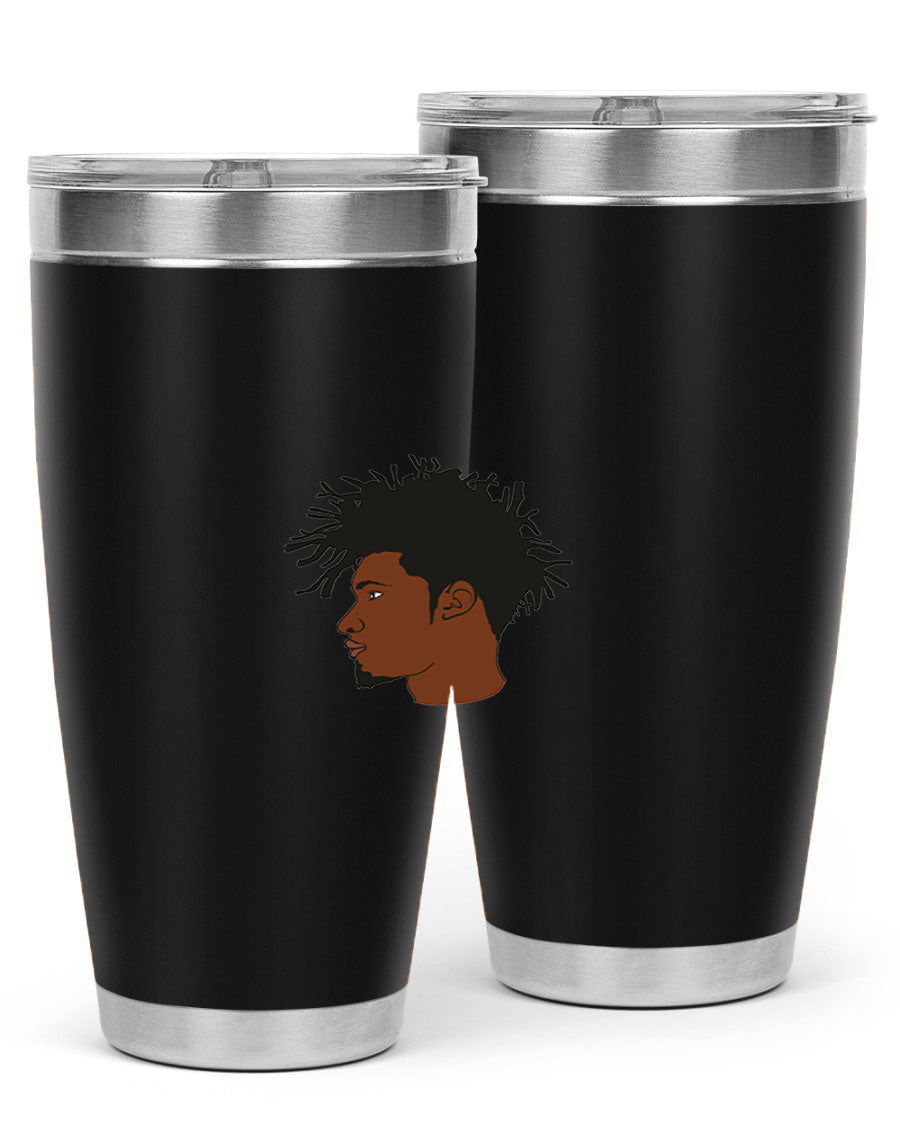 Black man 29# tumbler in 20oz and 30oz sizes, showcasing double wall vacuum stainless steel design with a drink-thru lid.