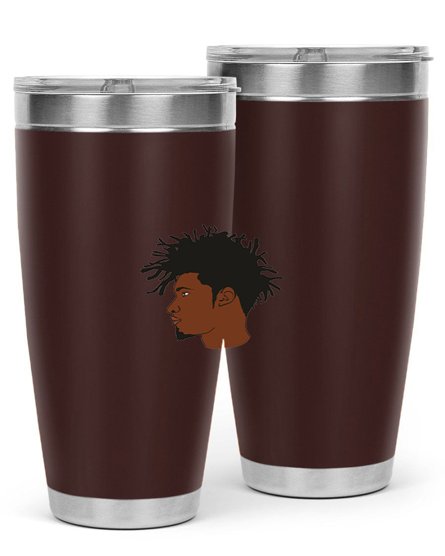 Black man 29# tumbler in 20oz and 30oz sizes, showcasing double wall vacuum stainless steel design with a drink-thru lid.