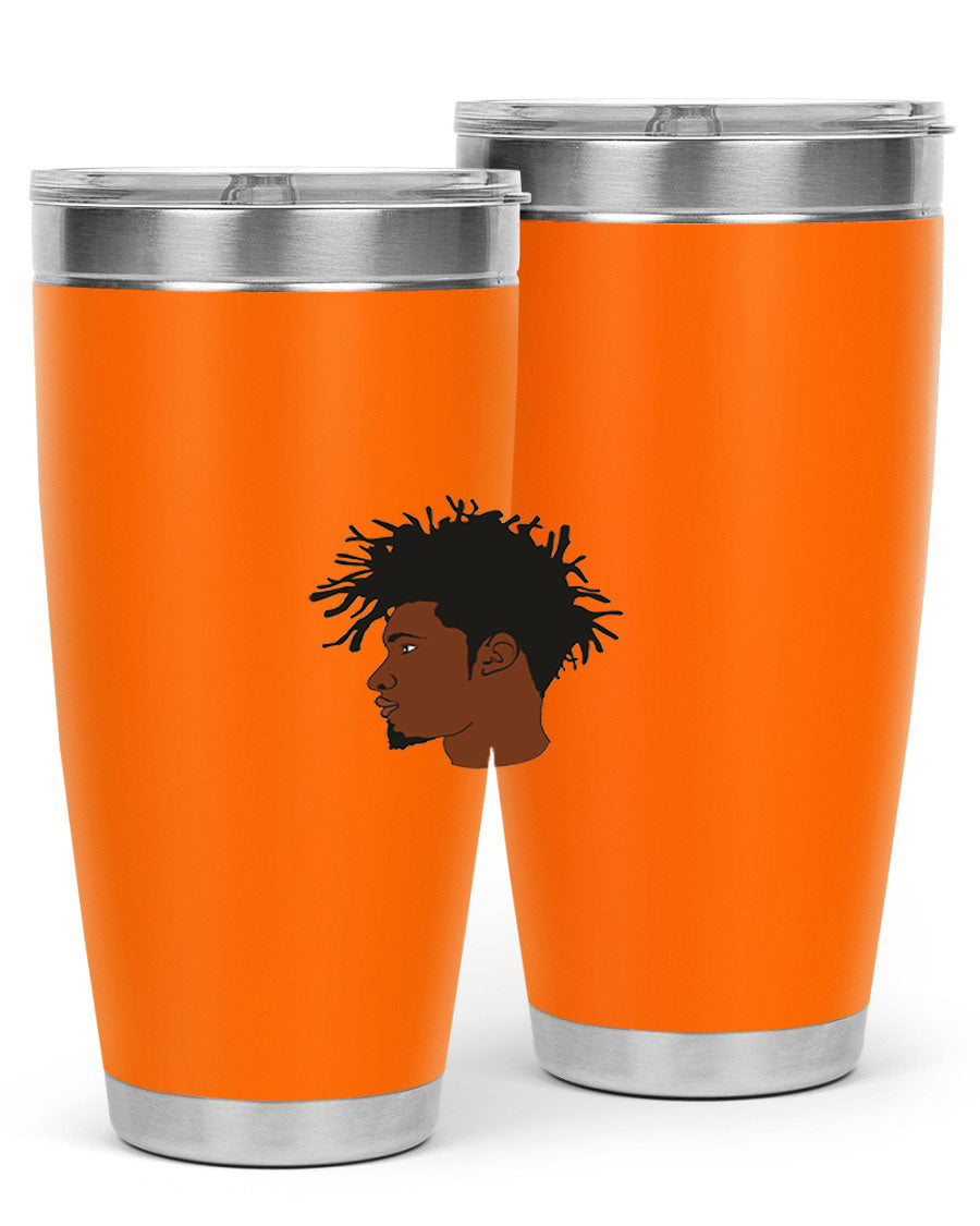 Black man 29# tumbler in 20oz and 30oz sizes, showcasing double wall vacuum stainless steel design with a drink-thru lid.