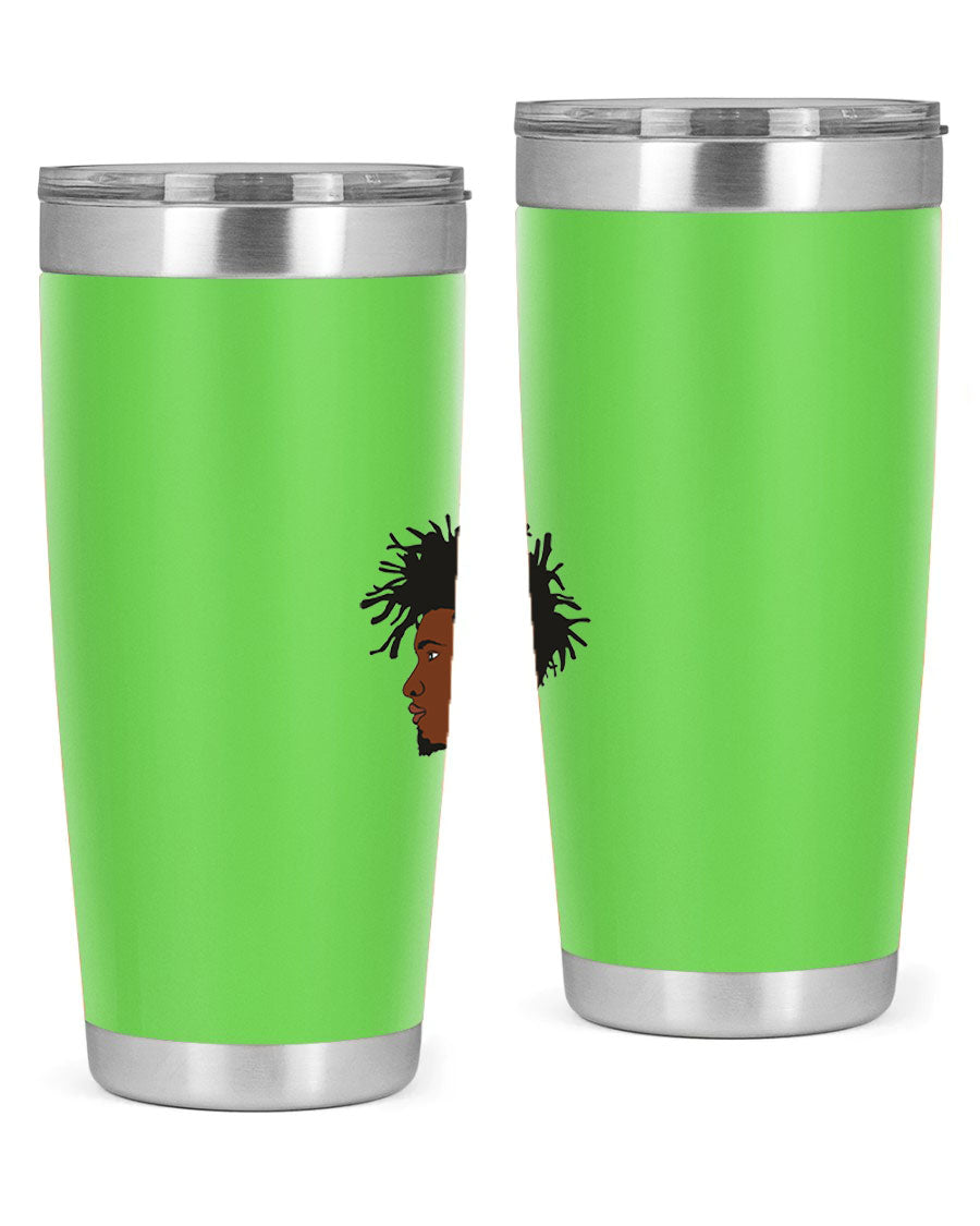 Black man 29# tumbler in 20oz and 30oz sizes, showcasing double wall vacuum stainless steel design with a drink-thru lid.