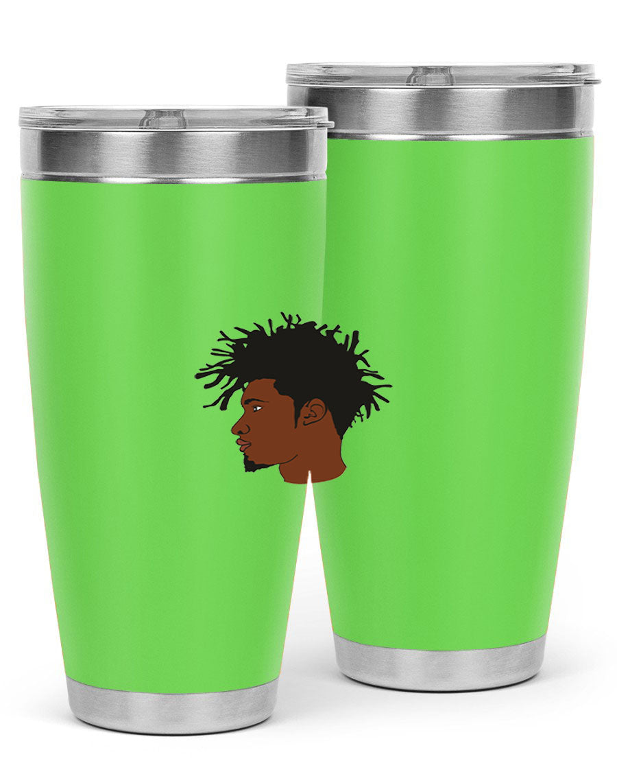 Black man 29# tumbler in 20oz and 30oz sizes, showcasing double wall vacuum stainless steel design with a drink-thru lid.