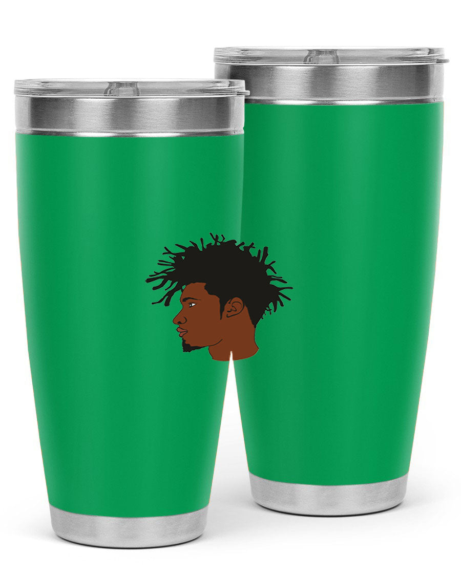 Black man 29# tumbler in 20oz and 30oz sizes, showcasing double wall vacuum stainless steel design with a drink-thru lid.