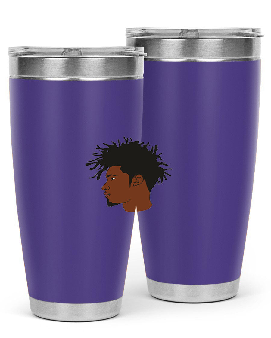 Black man 29# tumbler in 20oz and 30oz sizes, showcasing double wall vacuum stainless steel design with a drink-thru lid.