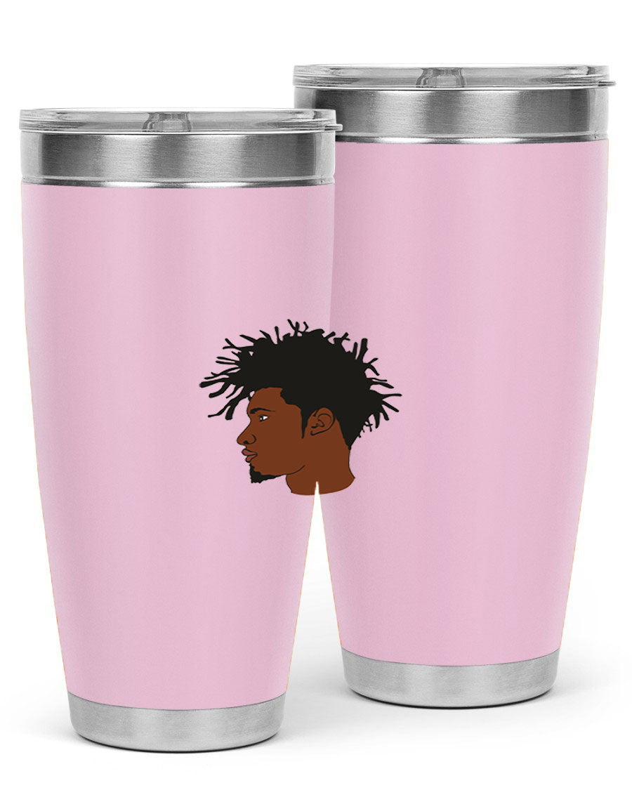 Black man 29# tumbler in 20oz and 30oz sizes, showcasing double wall vacuum stainless steel design with a drink-thru lid.