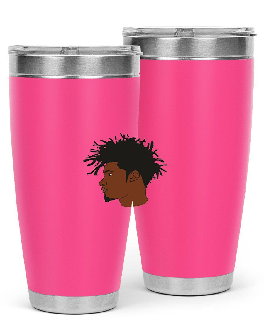 Black man 29# tumbler in 20oz and 30oz sizes, showcasing double wall vacuum stainless steel design with a drink-thru lid.