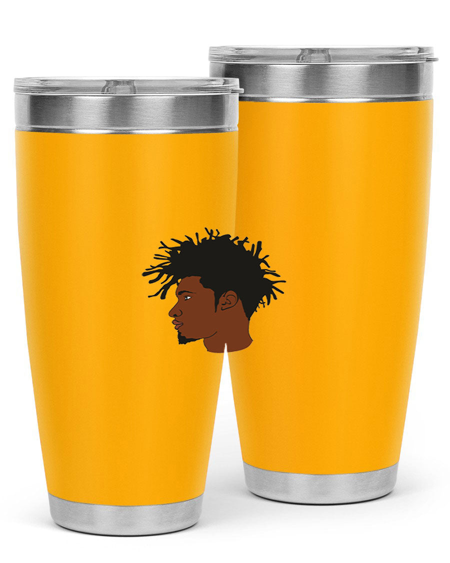 Black man 29# tumbler in 20oz and 30oz sizes, showcasing double wall vacuum stainless steel design with a drink-thru lid.