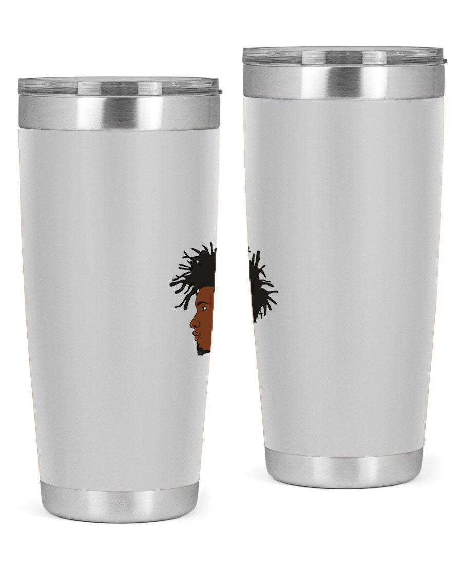 Black man 29# tumbler in 20oz and 30oz sizes, showcasing double wall vacuum stainless steel design with a drink-thru lid.