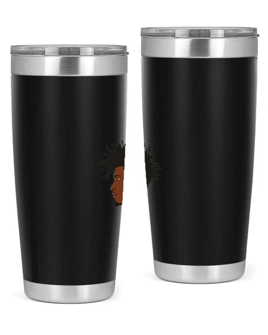 Black man 29# tumbler in 20oz and 30oz sizes, showcasing double wall vacuum stainless steel design with a drink-thru lid.